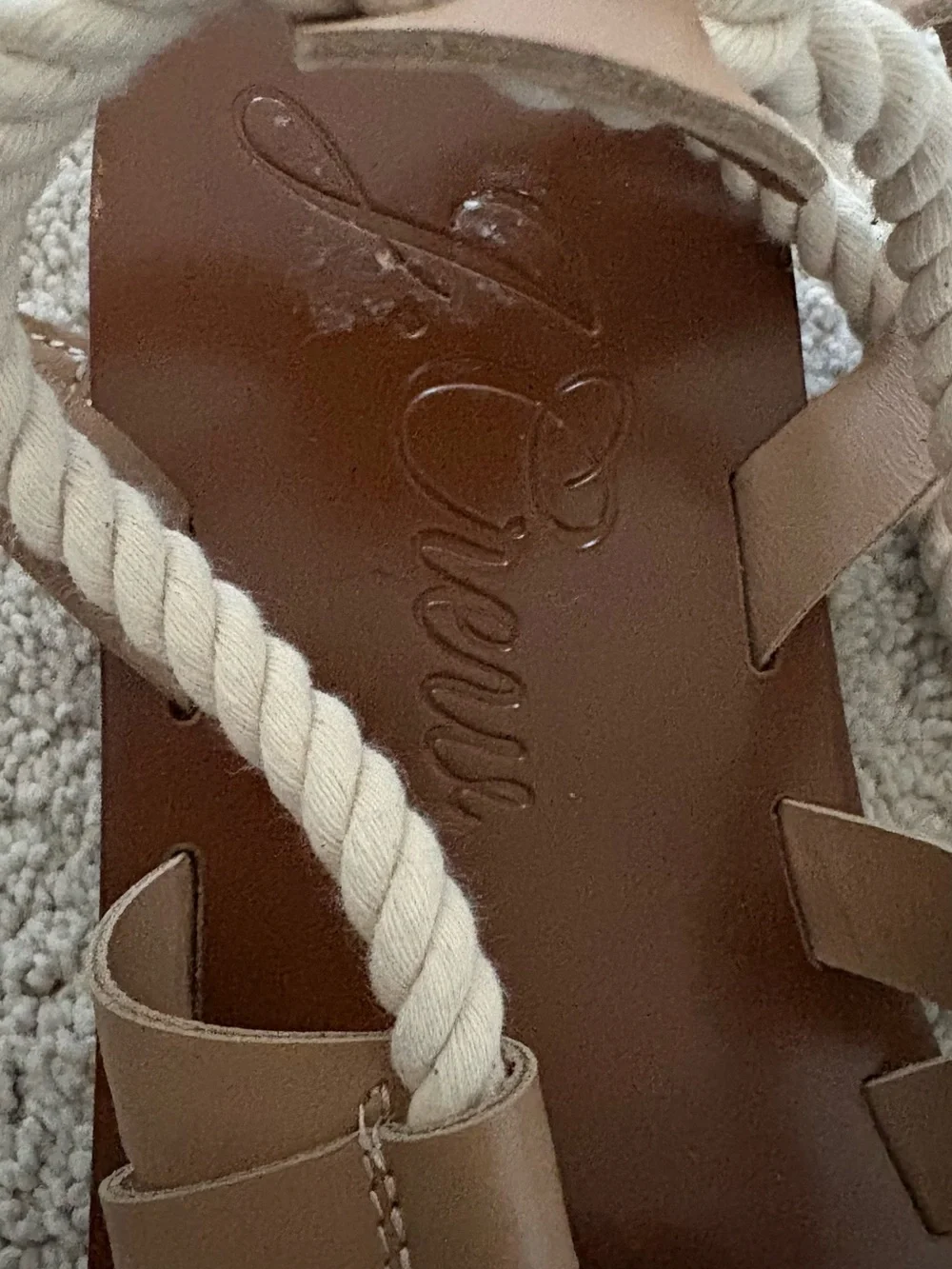 J. Crew Brown Leather Sandals with Cream Rope Laces Size 8